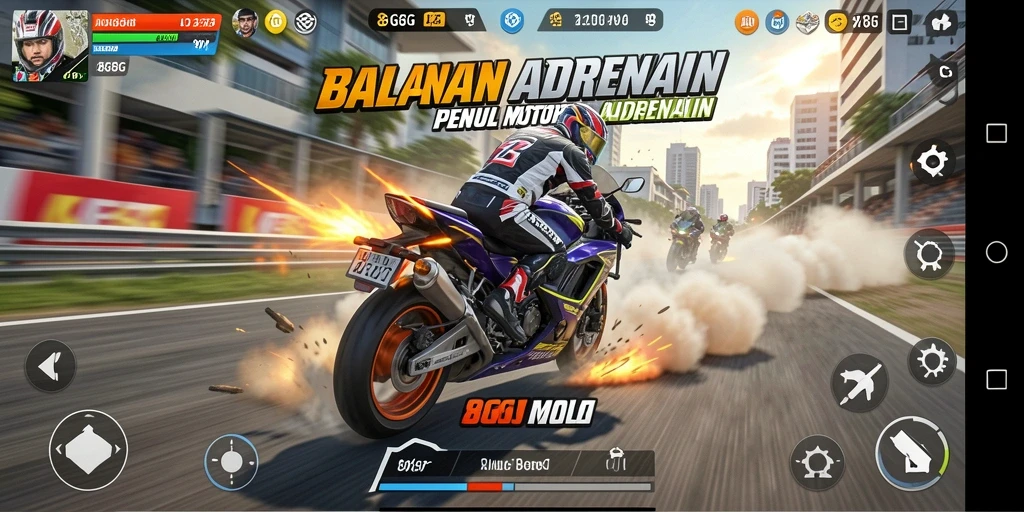Tampilan gameplay seru di 8G8G saat balapan motor.
