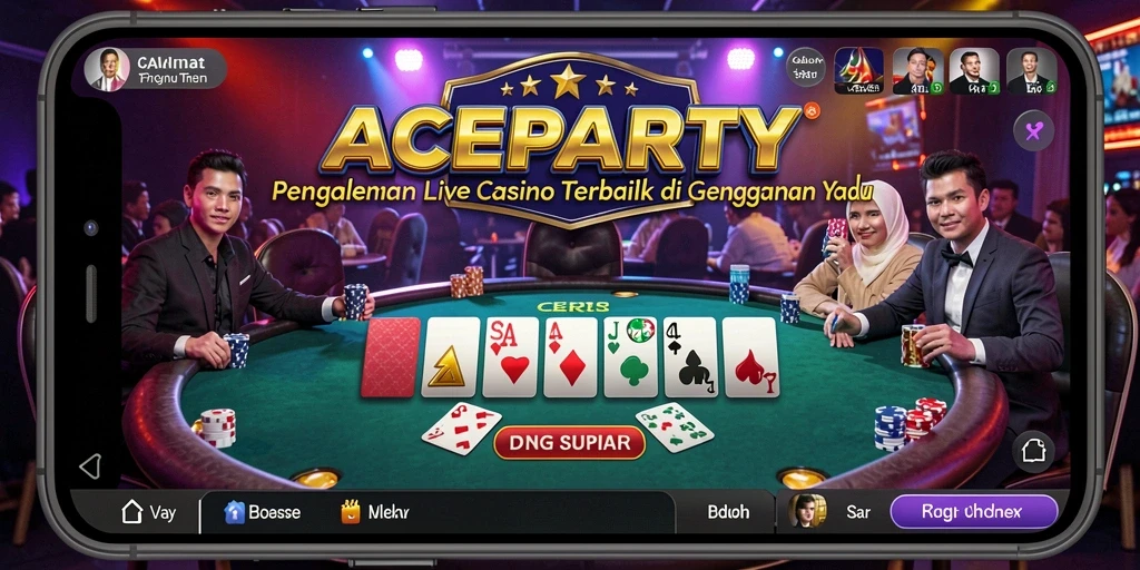 Screenshot gameplay ACEPARTY dengan dealer langsung yang interaktif di Live Casino.