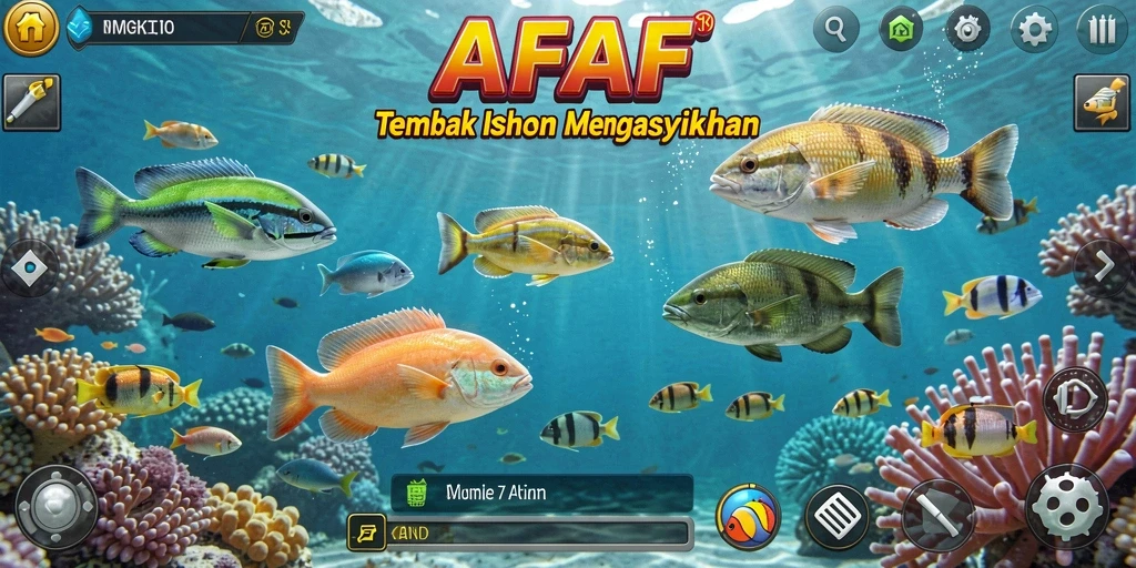 Screenshot permainan Tembak Ikan AFAF yang menampilkan aksi menembak ikan.