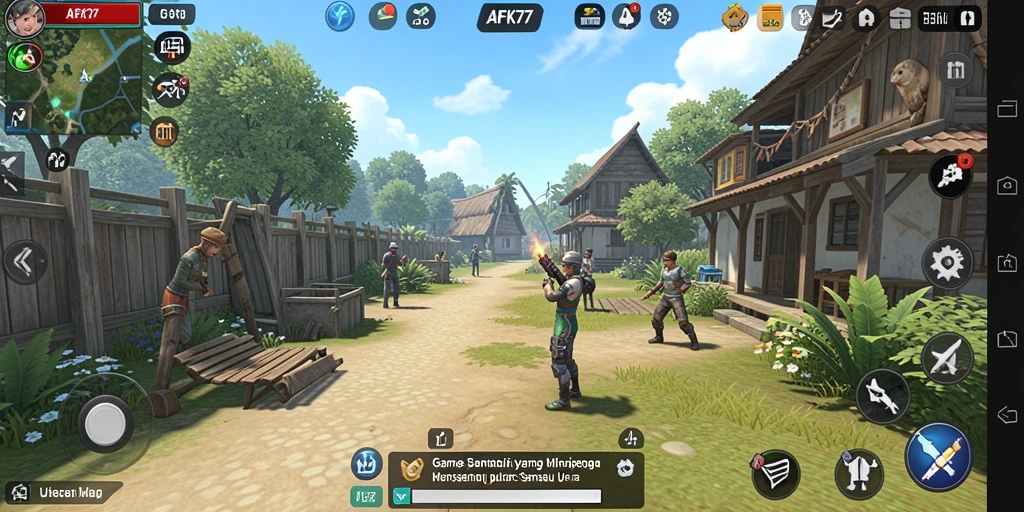 Tampilan gameplay AFK77 dengan karakter yang berwarna-warni dan menakjubkan.