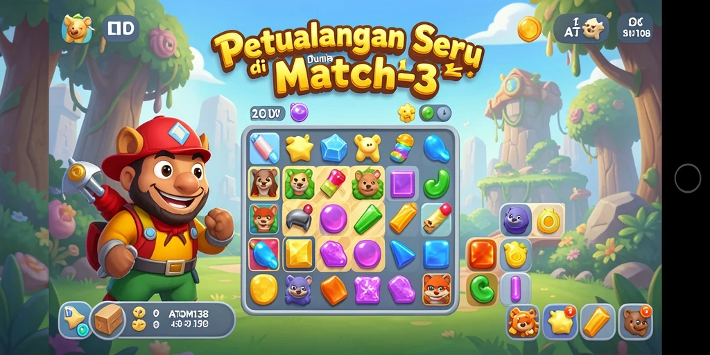 Tampilan gameplay seru dan menantang di ATOM138 Match-3.