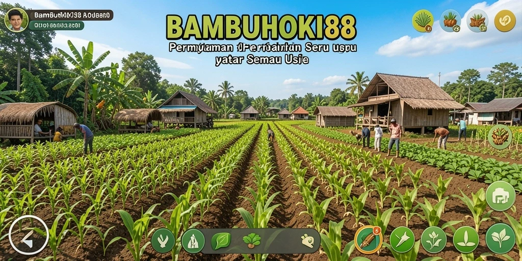 Tampilan permainan <strong>BAMBUHOKI88</strong> dengan kebun yang indah dan interaksi seru.