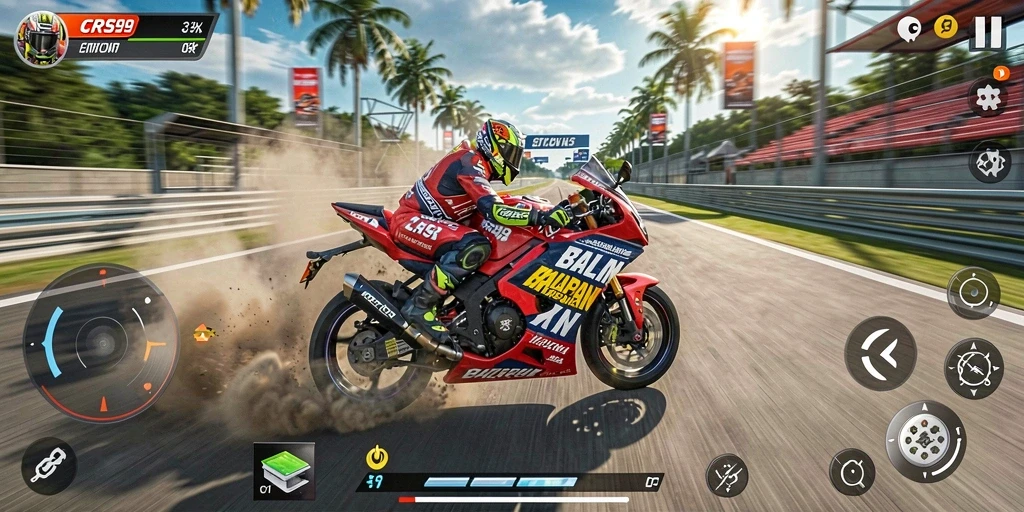 Screenshot dari gameplay balapan motor CRS99 yang seru.