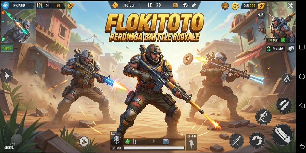 Tampilan gameplay seru di arena FLOKITOTO saat para pemain bertarung.