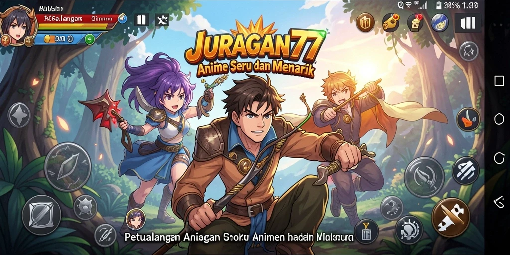 Screenshot gameplay JURAGAN77 yang menampilkan pertarungan karakter anime.
