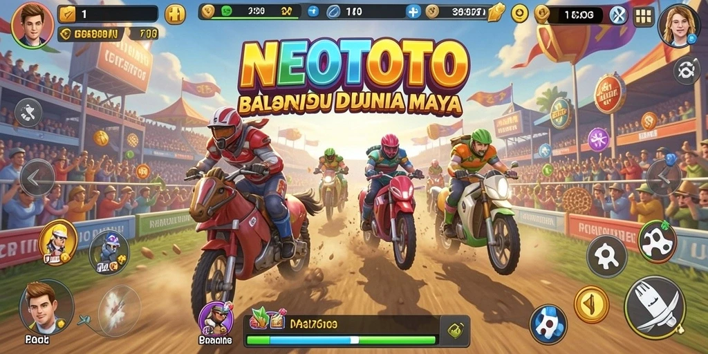 Gameplay seru NEOTOTO dengan mobil balap di trek.