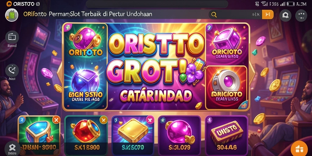 Screenshot menampilkan gameplay seru ORISTOTO dengan berbagai simbol slot.