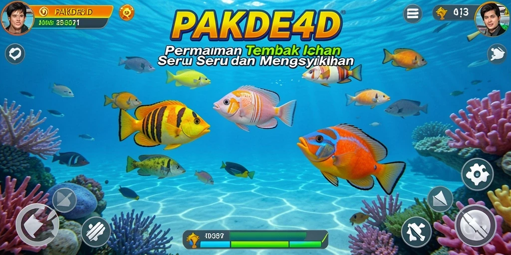 Screenshot utama PAKDE4D menunjukkan gameplay menembak ikan yang seru.