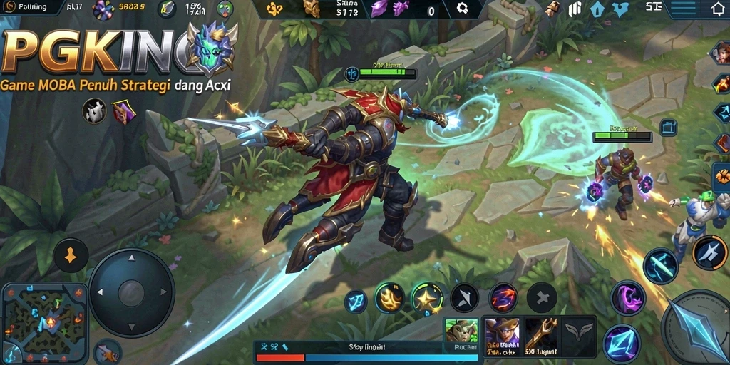 Tangkapan layar PGKING menampilkan pertarungan pemain yang intens di arena MOBA.