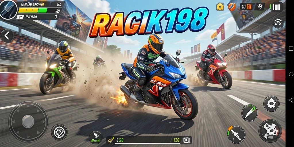 Tampilan balapan seru di RACIK198 dengan motor yang keren.