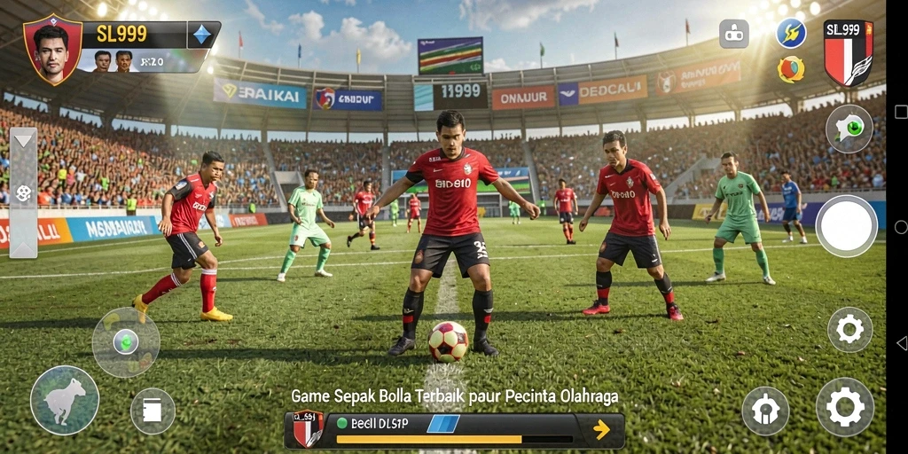 Tangkapan layar menampilkan aksi intens dalam game sepak bola SL999.