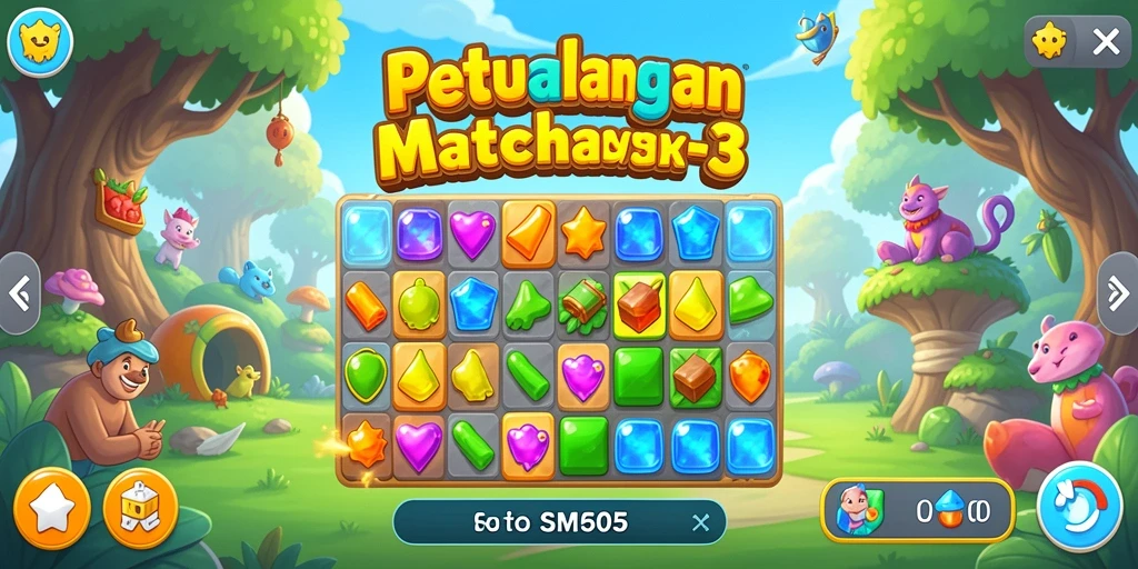 Tampilan seru gameplay Match-3 SM605 yang menantang.