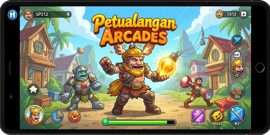 Tangkapan layar gameplay SP212 menampilkan aksi petualangan seru dalam permainan arcade.