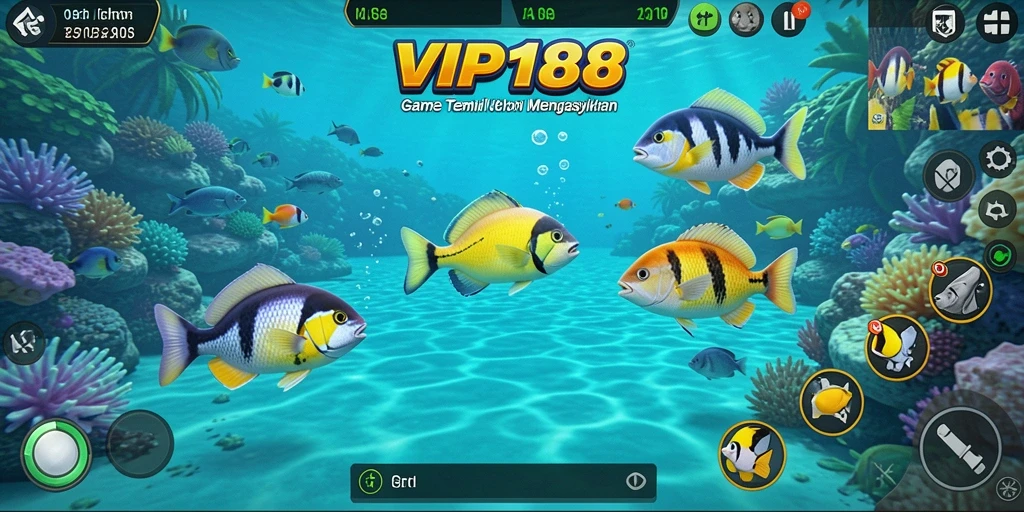 Gameplay seru Tembak Ikan VIP188 di bawah laut.