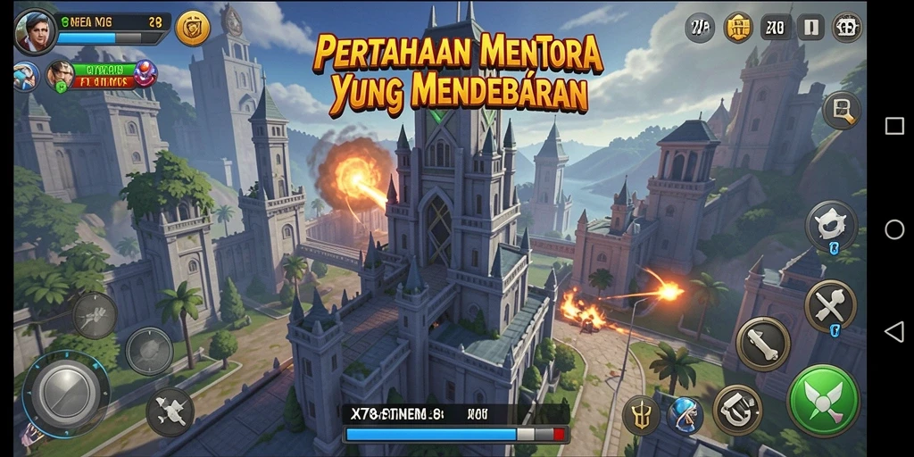 Screenshot utama X78 menunjukkan pertempuran seru di medan Tower Defense.